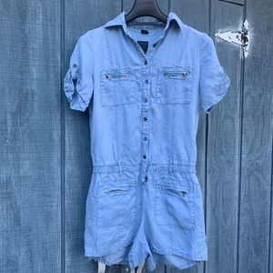 Guess Short Sleeve Button Up Romper Blue Small